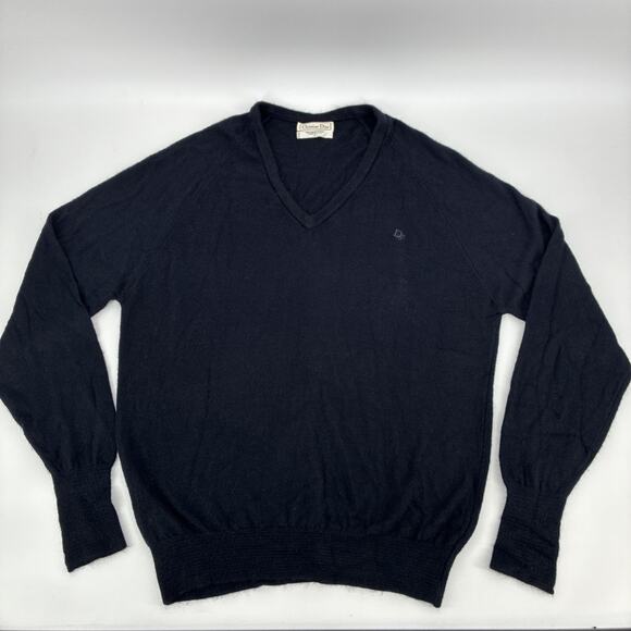 Vintage Christian Dior Sweater Men Large Black V Neck Pullover Designer USA 90s - Picture 1 of 12